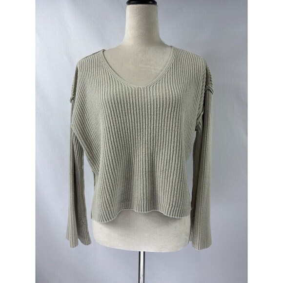 Neutral Ground Cotton Sweater Cream Small Bell Sleeves Cropped - Picture 8 of 8